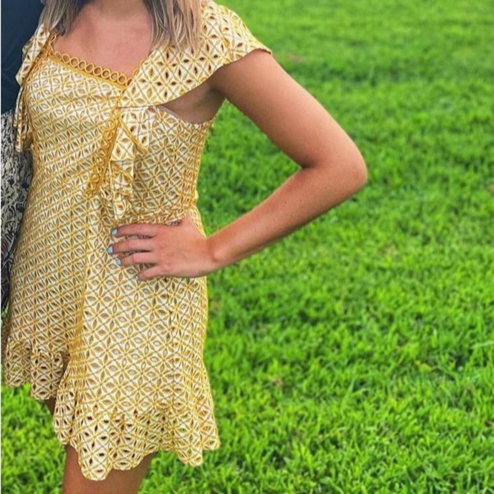 Topshop embroidered yellow mini dress